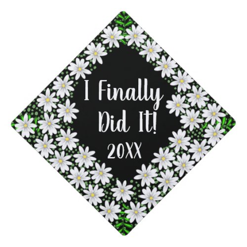 Daisies with Greenery Plant Leaves  Graduation Cap Topper