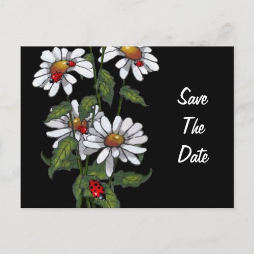 Daisies with Ladybugs Flowers Save the Date Announcement Postcard