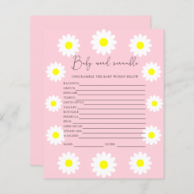 Daisies - Word Scramble | Baby Shower Game (Front/Back)