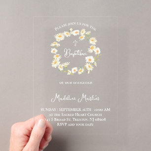 daisies wreath Baptism Invitation