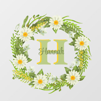 Daisies Wreath with Monogram Name and Initial Wall Decal