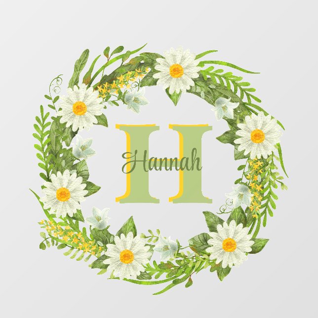 Daisies Wreath with Monogram Name and Initial Wall Decal (Front)