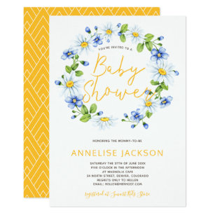 Blue And Yellow Baby Shower Invitations Zazzle Daisies Wreath Yellow Blue Baby Shower Invitation