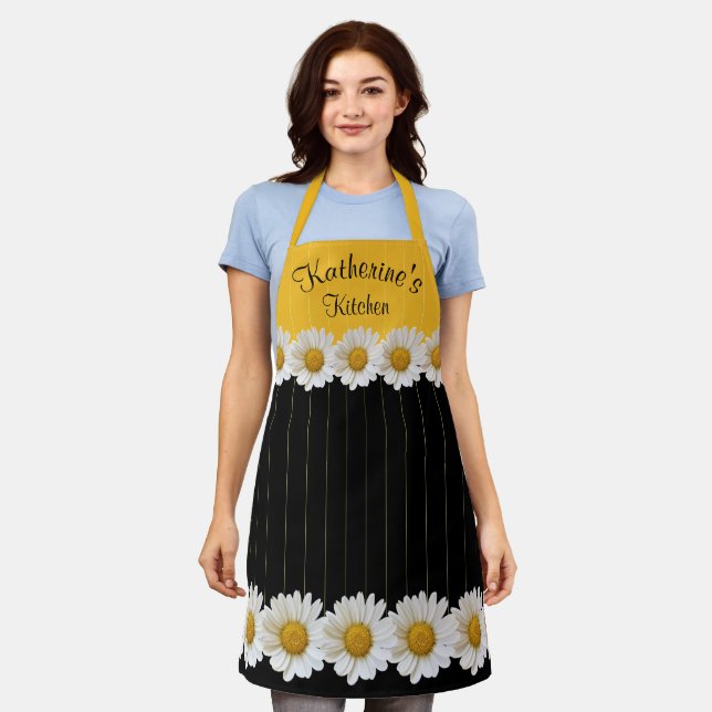 Daisies Yellow and Black Personalized Floral Apron (Worn)