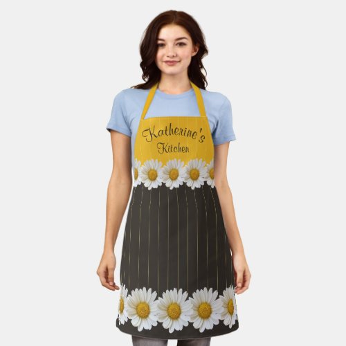 Daisies Yellow and Brown Personalized Floral Apron