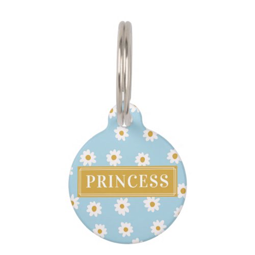 Daisies Yellow and Sky Blue Round Pet Tag