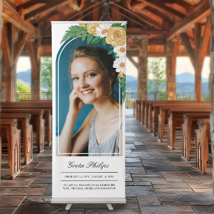 Daisies & Yellow Roses Large Photo Funeral Retractable Banner