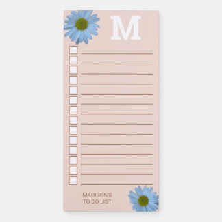 Daisy 1 Pastel Pink Floral Monogram Checklist Magnetic Notepad