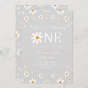 Daisy 1st Birthday Gray Invitation