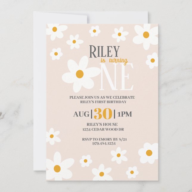 Daisy 1st Birthday Invitation (Front)