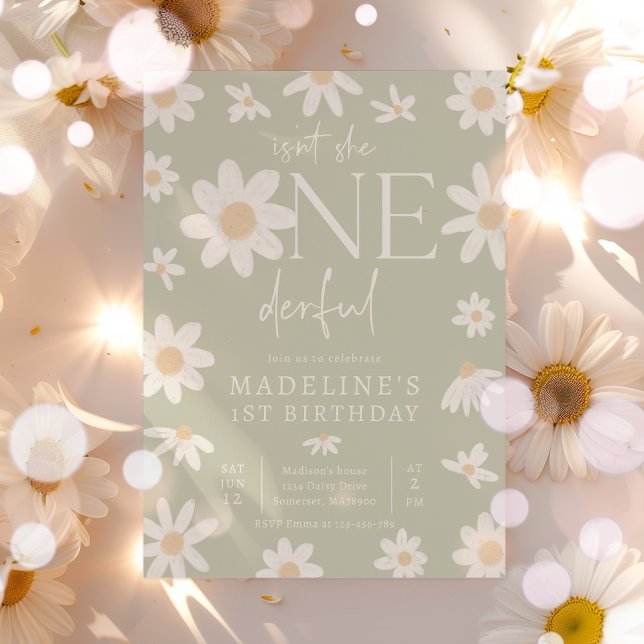 Daisy 1st Birthday Isn't She ONEderful Party Invitation (Creator Uploaded)
