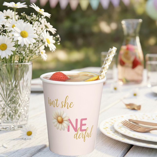 Daisy 1st Birthday Isn't She ONEderful Pink Boho Paper Cups (Daisy 1st Birthday Isn't She ONEderful Pink Boho Paper Cups)