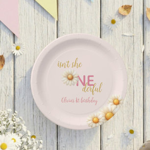 Daisy 1st Birthday Isn't She ONEderful Pink Boho Paper Plates