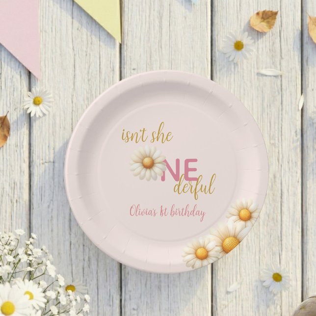 Daisy 1st Birthday Isn't She ONEderful Pink Boho Paper Plates (Daisy 1st Birthday Isn't She ONEderful Pink Boho Paper Plates)
