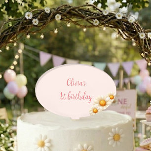 Daisy 1st Birthday Minimalist Pink Floral Custom Cake Topper