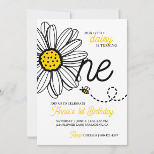 Daisy 1st Birthday Party Girl Cute Flowers Modern Invitation