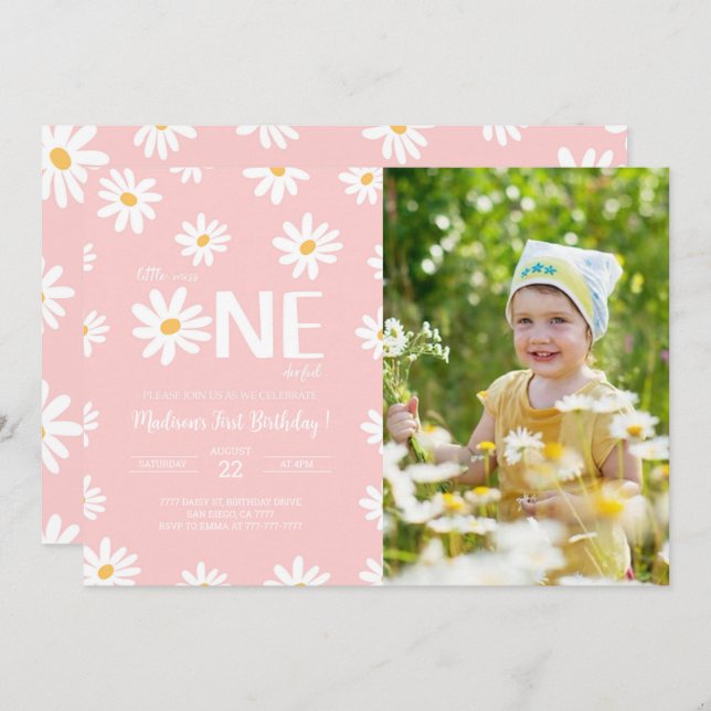 Daisy 1st Birthday Photo  Invitation (Front/Back)