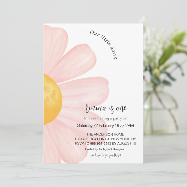Daisy 1st Birthday, Pink Daisy Girl 1st Birthday Invitation (Standing Front)