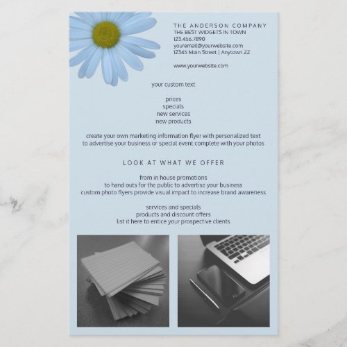Daisy 2 Blue Floral Simple Modern Your 2 Photo Flyer