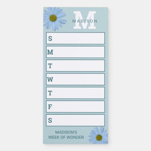 Daisy 2 Monogram Chic Pastel Blue Funny Weekly Magnetic Notepad