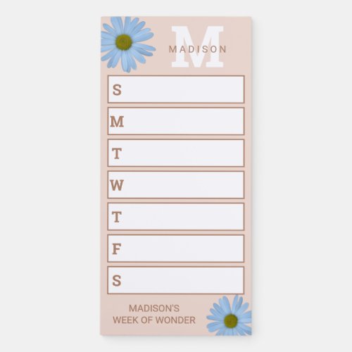Daisy 2 Monogram Chic Pastel Pink Funny Weekly Magnetic Notepad