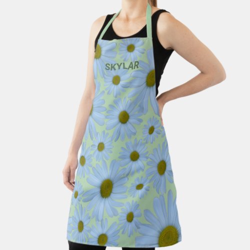 Daisy 2 Pastel Green Flower Pattern Cute Floral Apron