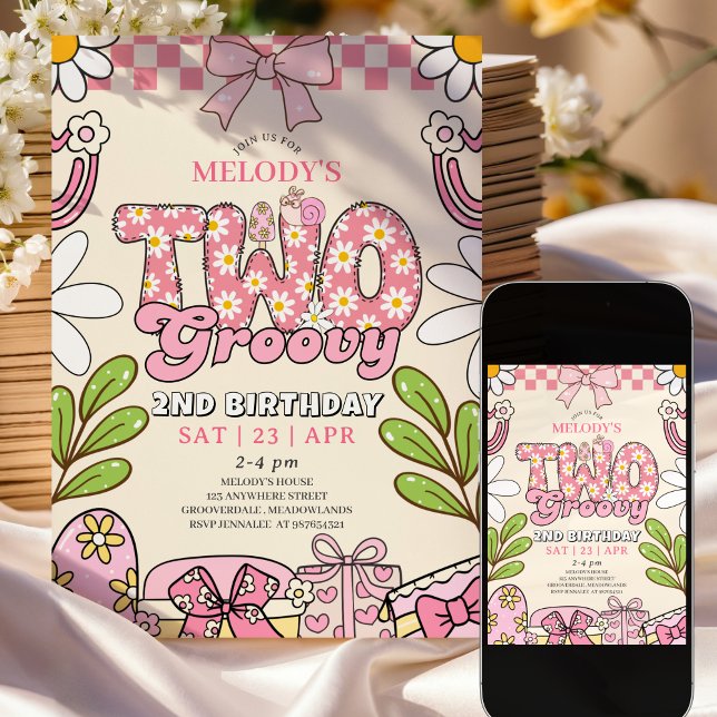 Daisy 2nd Birthday Retro 2nd Birthday Invitation (Creator Uploaded)