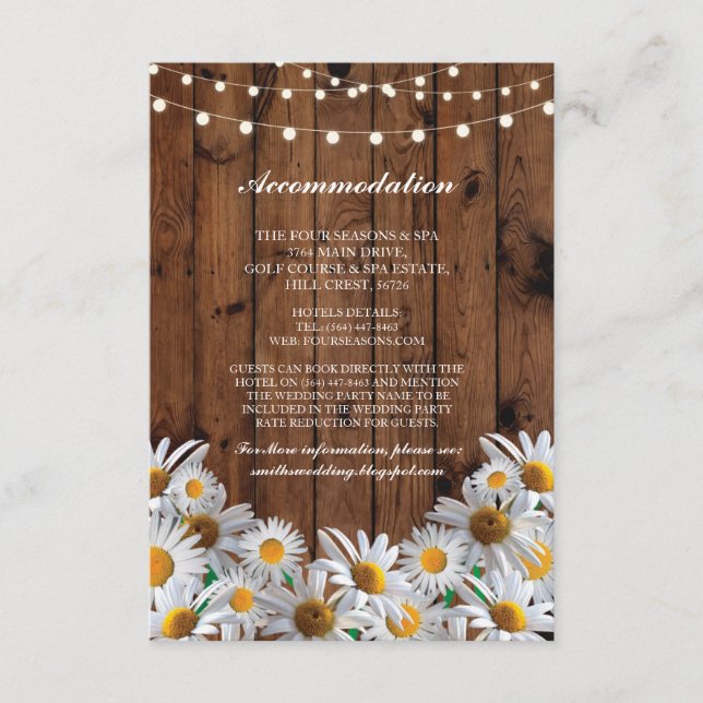 Daisy Accommodation Wood Lights Wedding Cards (Front)