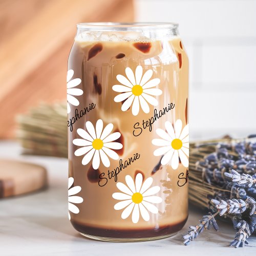 Daisy Aesthetic Custom Name Can Glass