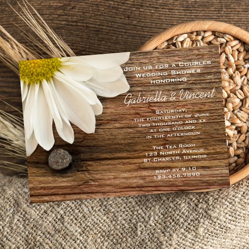 Daisy and Barn Wood Country Couples Wedding Shower Invitation