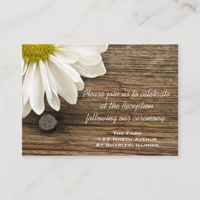 Daisy and Barn Wood Country Wedding Reception Card (Front)