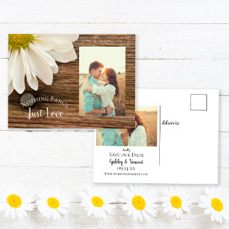 Daisy and Barn Wood Country Wedding Save the Date Announcement Postcard