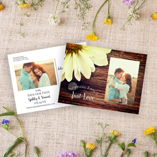 Daisy and Barn Wood Country Wedding Save the Date  Announcement Postcard