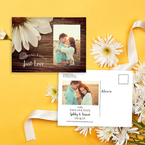 Daisy and Barn Wood Country Wedding Save the Date Announcement Postcard