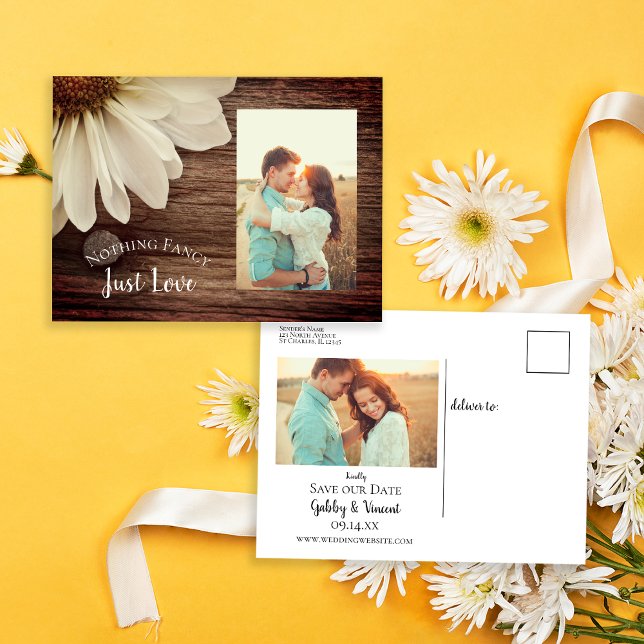 Daisy and Barn Wood Country Wedding Save the Date Announcement Postcard (Creator Uploaded)
