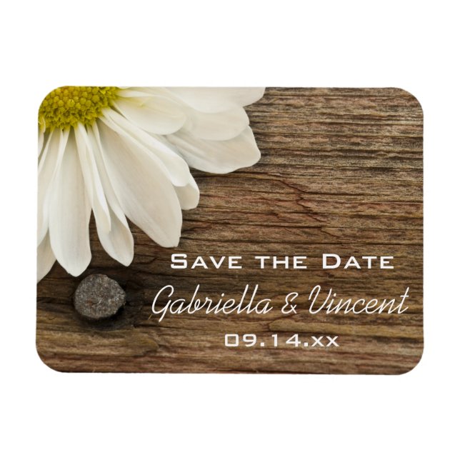 Daisy and Barn Wood Country Wedding Save the Date Magnet (Horizontal)