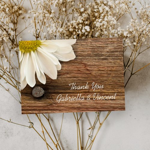 Daisy and Barn Wood Country Wedding Thank You Note Custom Invite