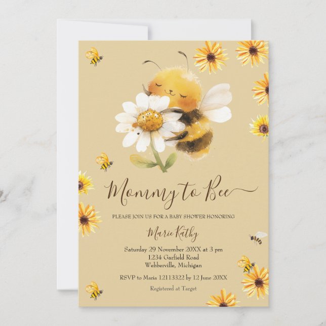Daisy and Bee Mommy To Bee Baby shower Invitation (Front)