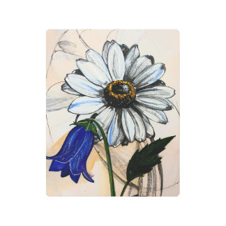Daisy and Bluebell Wildflower Botanical Metal art
