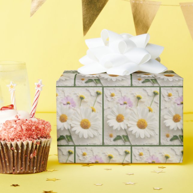 Daisy and Cosmos Flowers On Distressed Paper (Birthday Party)