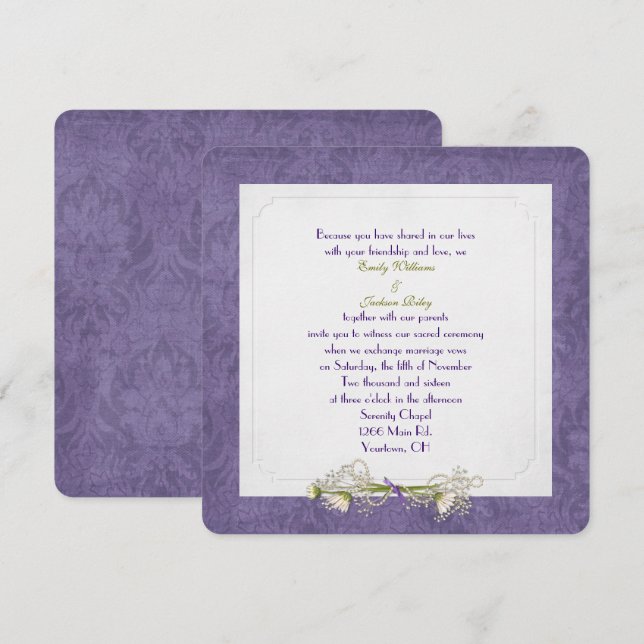 Daisy and Damask Wedding Invitation (Front/Back)