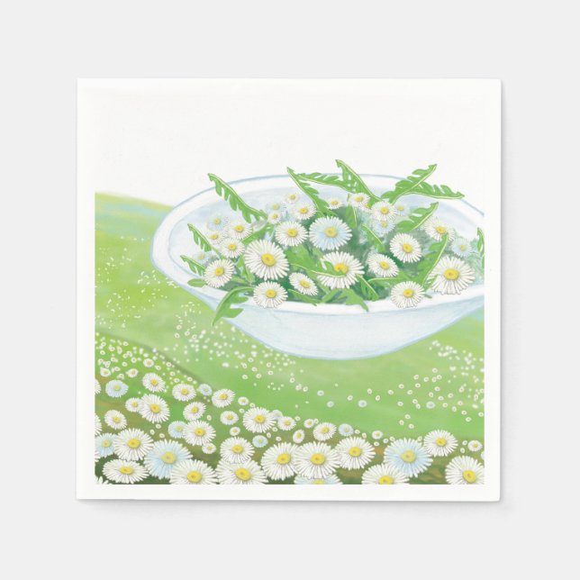 Daisy and Dandelion Spring Salad  Illustration  Napkins (Front)
