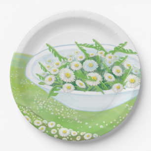 Daisy and Dandelion Spring Salad Illustration Paper Plates
