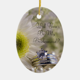 Daisy and Diamond Rings Will You Be My Bridesmaid Ceramic Ornament