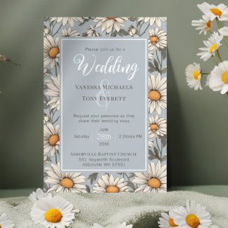 Daisy and Dusty Blue Wedding Invitation