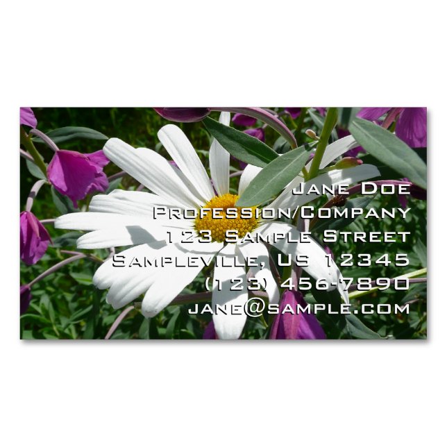 Daisy and Fireweed Wildflower Business Card Magnet (Front)