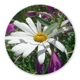 Daisy and Fireweed Wildflower Ceramic Knob