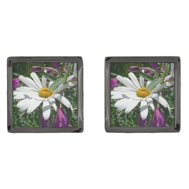 Daisy and Fireweed Wildflower Cufflinks (Front)