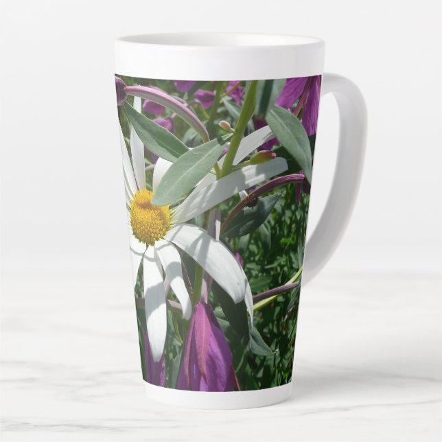 Daisy and Fireweed Wildflower Latte Mug (Right Angle)