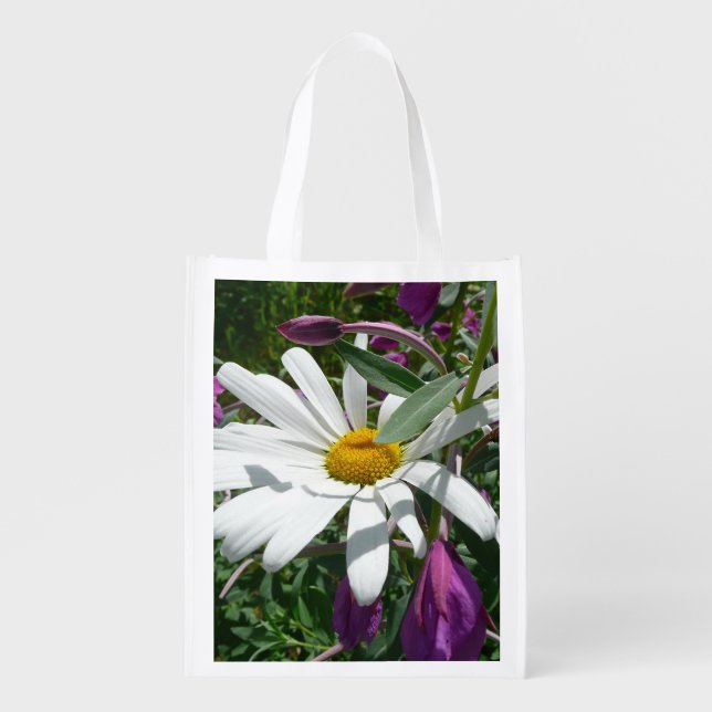 Daisy and Fireweed Wildflower Reusable Grocery Bag (Front)